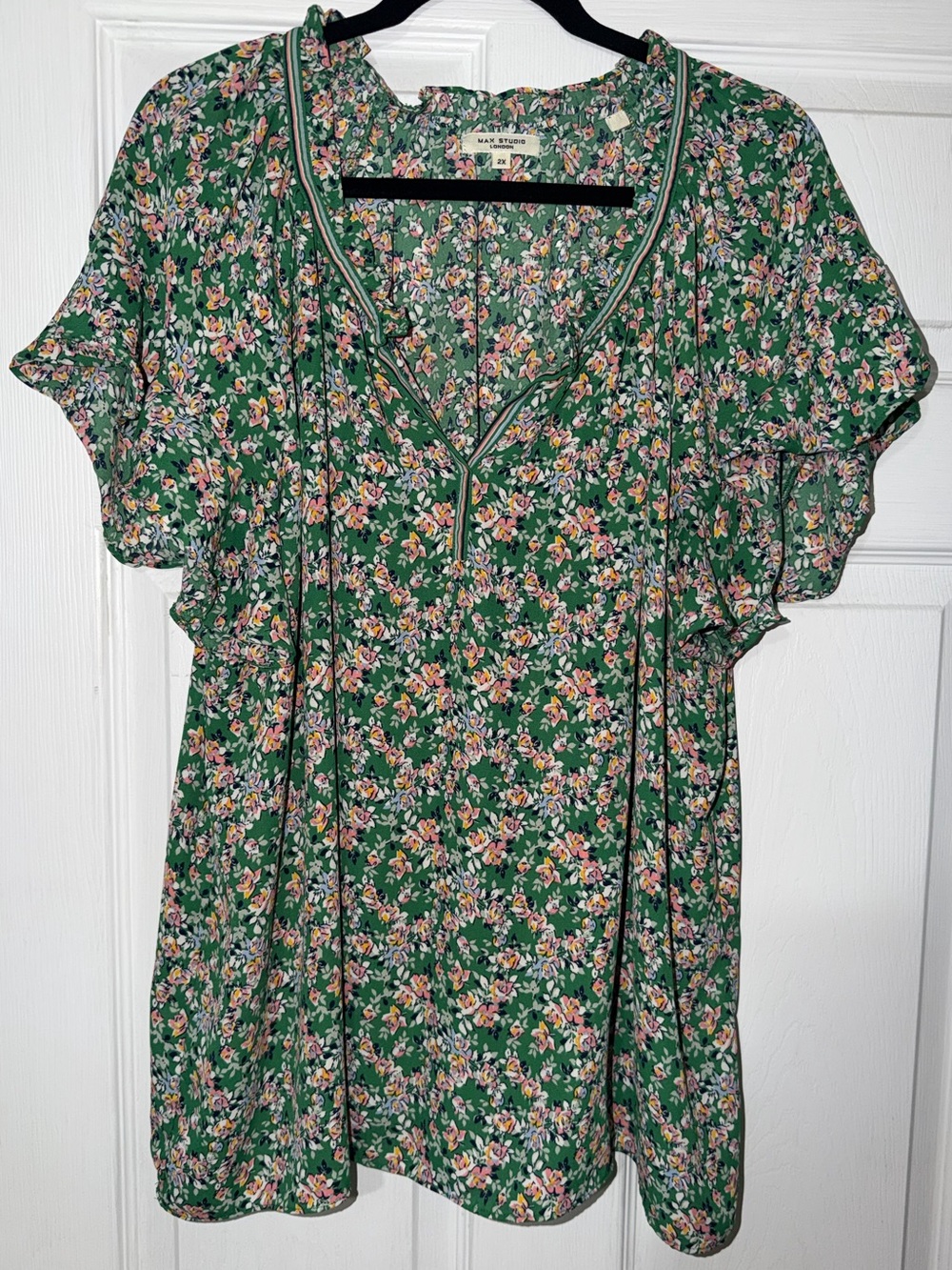 Green floral blouse